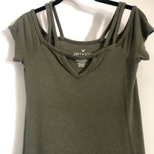 Olive full size open shoulder casual t shirt
